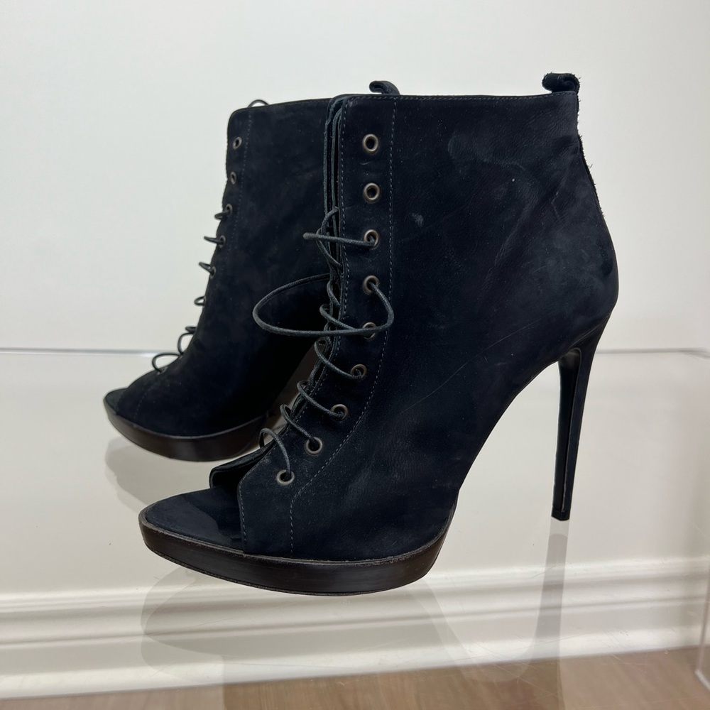 Burberry Black Peep-Toe Lace-Up Heels Suede leather NEW Size 9